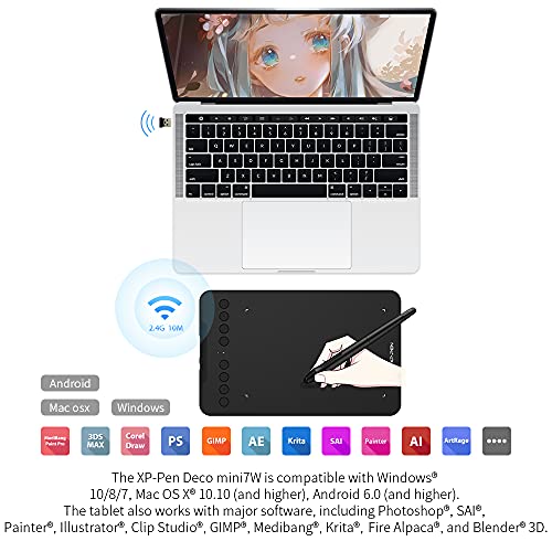 Wireless Drawing Tablet Xppen Deco Mini7W Graphic Tablet Pen Tablet With 8192 Levels Pressure, 7 X 4 Inch Artist Tablet For Online Teaching/E-Learning Compatible With Window/Mac/Android/Chrome/Linux #TOP3