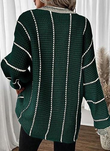 Image of Dokotoo Womens Oversized Striped Tunic Sweaters Casual V Neck Long Sleeve Color Block Knit Pullover Jumper Tops