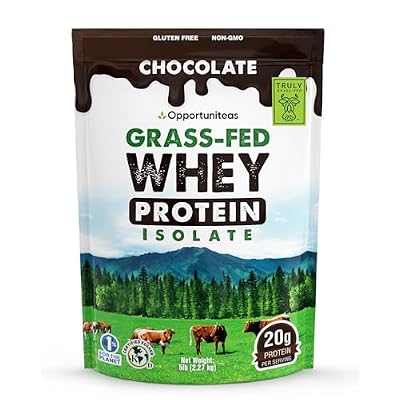 Opportuniteas Grass Fed Chocolate Whey Isolate Protein Powder 20 g Protein, Heavy-Metal Tested, Made with Organic Cacao & Organic Cane Sugar, Non-GMO, Hormone-Free, Sourced from Ireland, 5 lb