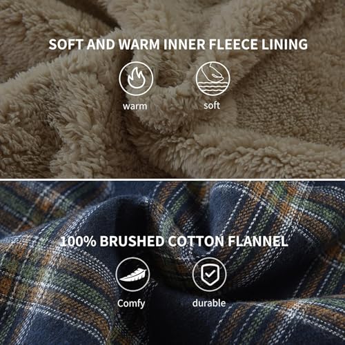 Image of Men's Sherpa Cotton Flannel Shirt Jacket Plaid Button Coat Pocket