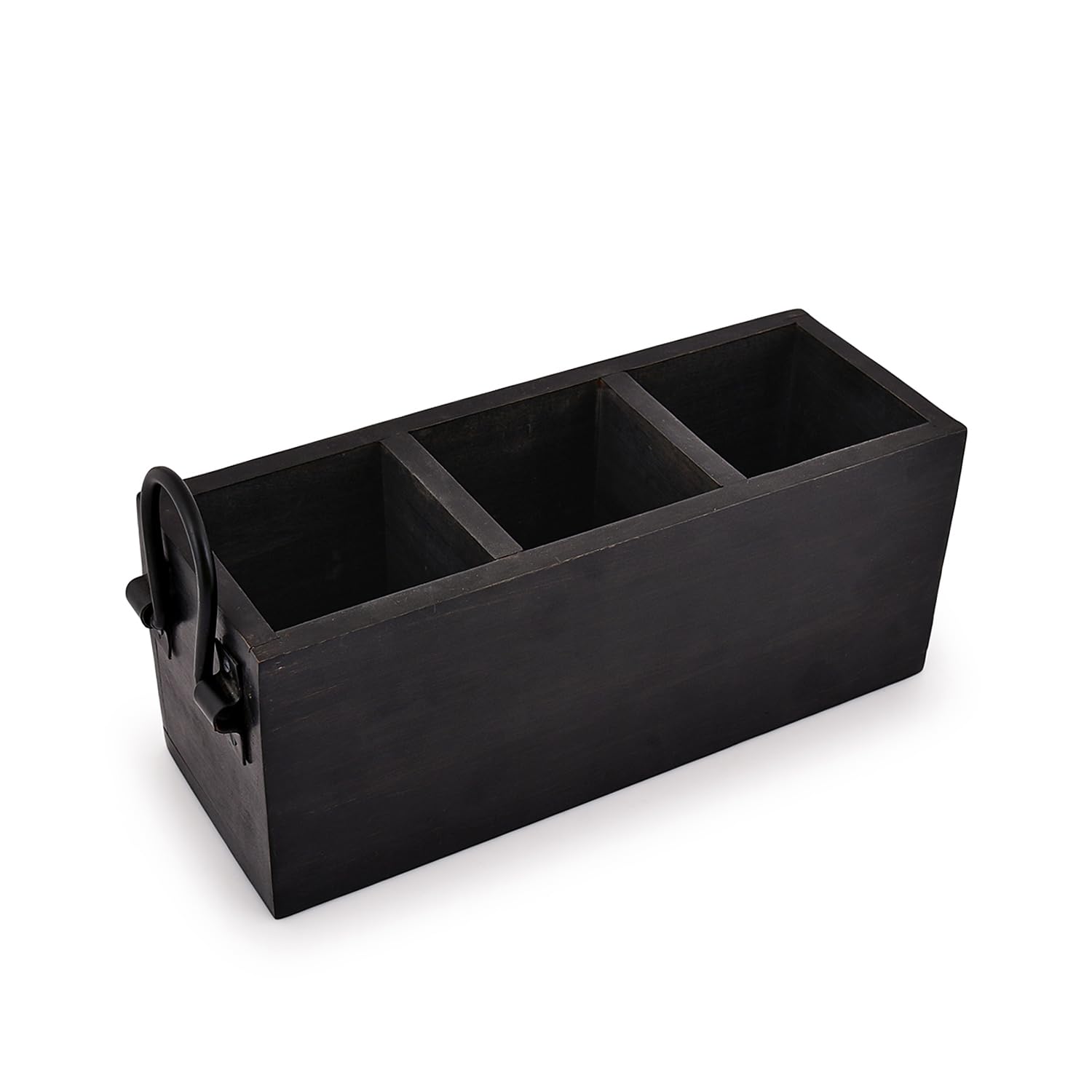 Étagère à Couverts 3 Compartiments Bois De Manguier Naturel – Organisateur Ustensiles Cuisine Rustique 27,94 X 10,16 X 11,43 Cm