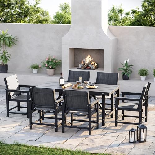 Image of Amopatio Outdoor HDPE Dining Chairs Set of 6 All-Weather Patio Chairs with Textilene Backrest Heavy Duty for Porch Backyard Deck Lawn Garden, Black