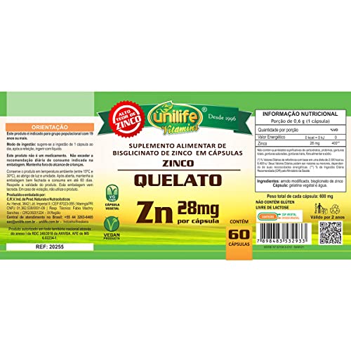 Zinco Quelato cápsulas 60 cápsulas Unilife