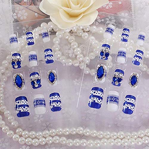 TJJF Bride Fashion Shining Fake Nails Hübsche blaue Farbe Glitter Nail Art Tipps mit Kleber Square Head Design… – Bild 3