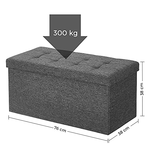 SONGMICS Sitzbank mit Stauraum, klappbare Sitztruhe, Aufbewahrungsbox, 38 x 76 x 38 cm, Deckel klappbar, bis 300 kg belastbar, für Flur, Wohnzimmer, Schlafzimmer, schiefergrau LSF46GYZ