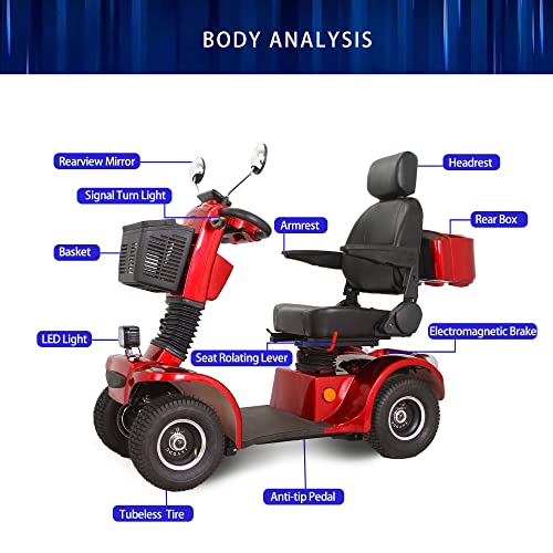 Xmatch Heavy Duty 4-Wheel Mobility Scooter For Adults & Seniors, Medical Electric Powered Wheelchair Device, Elderly-Rear Box 360 Degree Adjustable Seat (Red) #TOP5