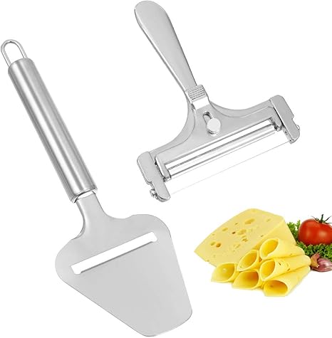 Amazon Com 2 Pcs Cheese Slicer Set Heavy Duty Stainless Steel Wire Cheese Slicer With Cheese Plane Tool Adjustable Thickness Cheese Cutter For Soft Semi Hard Hard Cheese Block Kitchen Cooking Tool Home