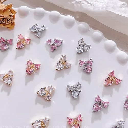 3D Bow Heart Nail Charms 2 Different Designs Heart Butterfly Bow Nail Art Rhinestones Crystal Pendant Heart Nail Jewels For Women Girls Nail Diy Decoration Supplies (6 Pcs) #TOP1