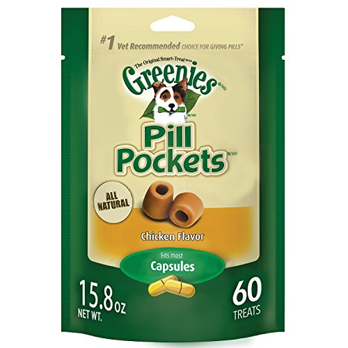 GREENIES PILL POCKETS for Dogs Capsule Size Natural Soft Dog Treats, Chicken Flavor, 15.8 oz. Pack (60 Treats)