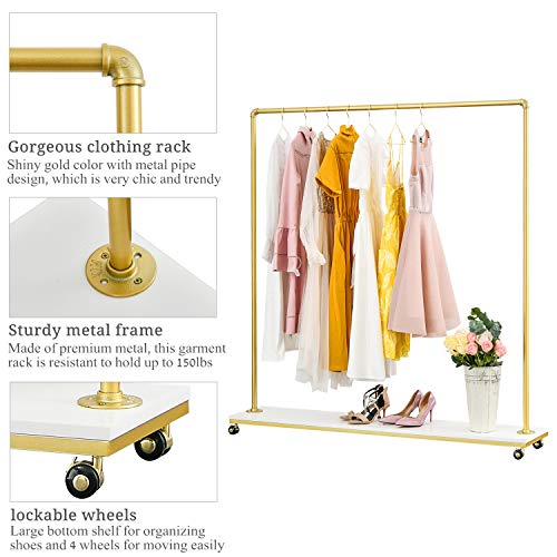 Bosuru Gold Pipe Clothing Rack Garment Rack With Shelves Retail Clothes Display Racks For Boutiques Gold Clothes Rack 47" L #TOP3