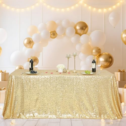 SquarePie Sequin Tablecloth 50 x 72 Inch Light Gold Glitter Table Cloth for Wedding Party Decoration by SquarePie - Used condition - Image 3