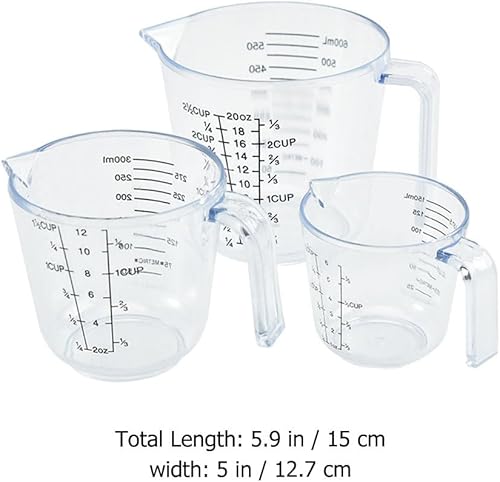 Miniatura 2 de HEMOTON Juego de 3 tazas medidoras de plástico, transparente, de grado alimenticio fuerte, copa de vino líquida pesada para cocina, hornear