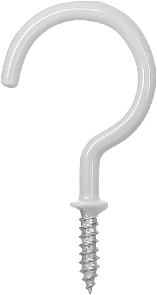 Yueton 50pcs Vinyl Coated Screw-in Ceiling Hooks Cup Hooks (White)