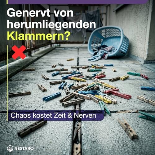 Nestaro Wäscheklammerbeutel mit Haken – Aufbewahrungsbeutel für Wäscheklammern | Klammerbeutel zum Aufhängen aus Netz & Stoff | Wetterfest, platzsparend & robust – ideal für Wäschespinne & Balkon (