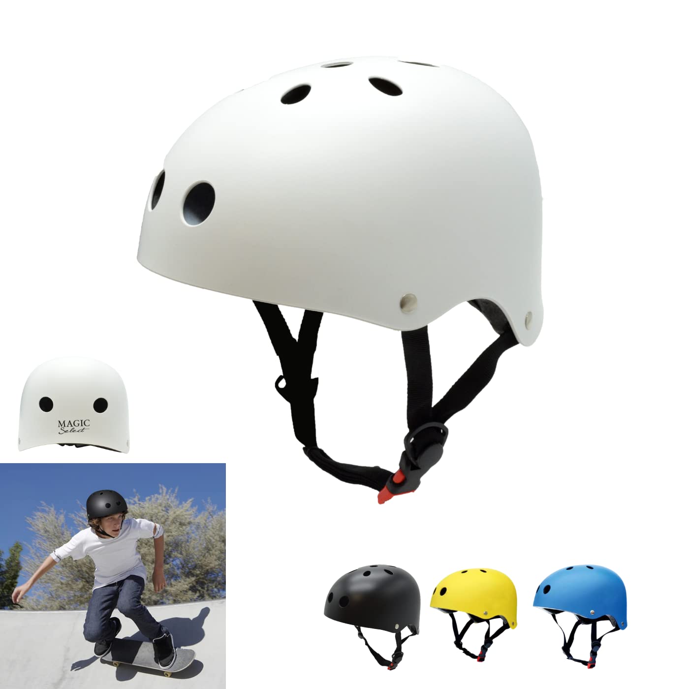 Casco para Patinaje, Scooter, Bici, Patinete. Casco Deportivo Unisex Adultos con Forro Desmontable, Carcasa de ABS + EPS, 11 Respiraderos, Correa y Rueda de Circunferencia Ajustable.