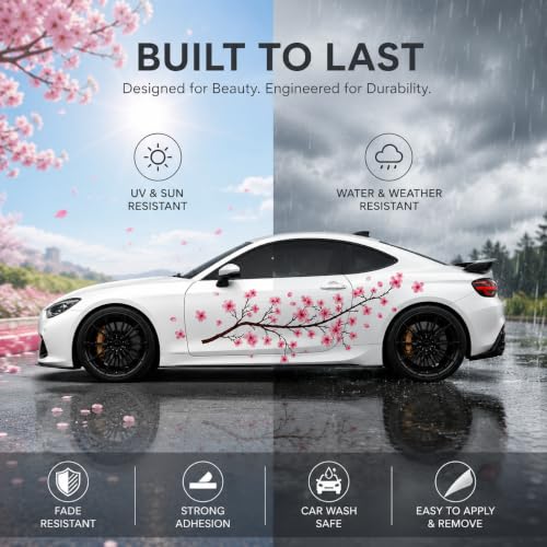 Image of 2PCS Sakura Cherry Blossom Car Side Decals - Japanese Floral Vinyl Graphics for Cars, SUVs, Trucks & Vans - Waterproof Fade Resistant Exterior Door Sticker Set (Left & Right Pair)