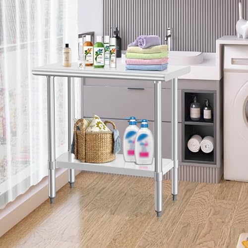 Image of HARDURA Stainless Steel Work Table Commercial 18x36 Inches Kitchen Prep Table and Heavy Duty Commercial Workbench NSF 430 with Undershelf and Galvanized Legs
