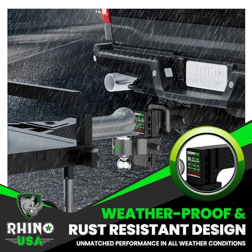 Image of Rhino USA Adjustable Trailer Hitch (2-Inch Receiver) - Heavy Duty Aluminum Tow Hitches with 8-Inch Drop /Rise for Truck (12,500 LBS GTW) - Weatherproof Double Anti-Theft Locking Hitch Pins (Black)