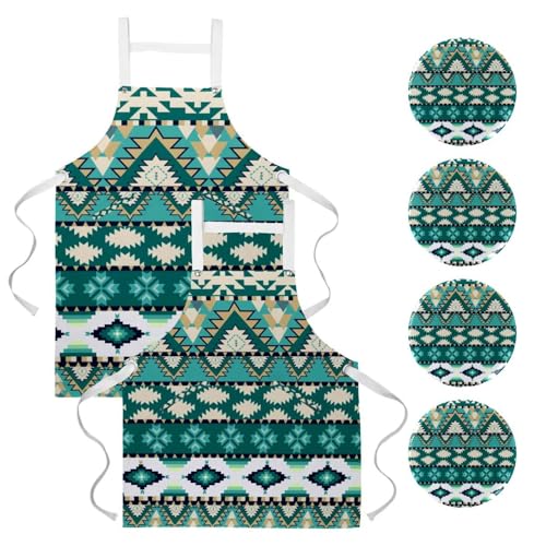 Tablier de serveuse contre les taches de cuisine et pâtisserie avec motif aztèque