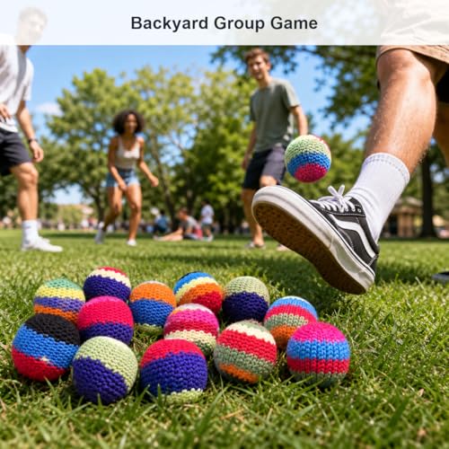 Aisikoo 12 Pack Handmade Knitted Footbag Set - Crochet Foot Bag Balls for Adults - Beach Outdoor Party Games — view 4