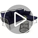 Image of DEVOKO 3 Piece Outdoor Comfortable L-Shaped Sectional Rope Conversation Lounge Sofa Set with Glass Top Table for Balcony, Patio, Garden, Pool (Grey & Navy-Blue)