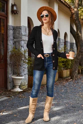 Image of Womens Cardigan Sweaters Cable Knit Sweater 2026 Fall Winter Chunky Open Front Button Down Coats with Pockets