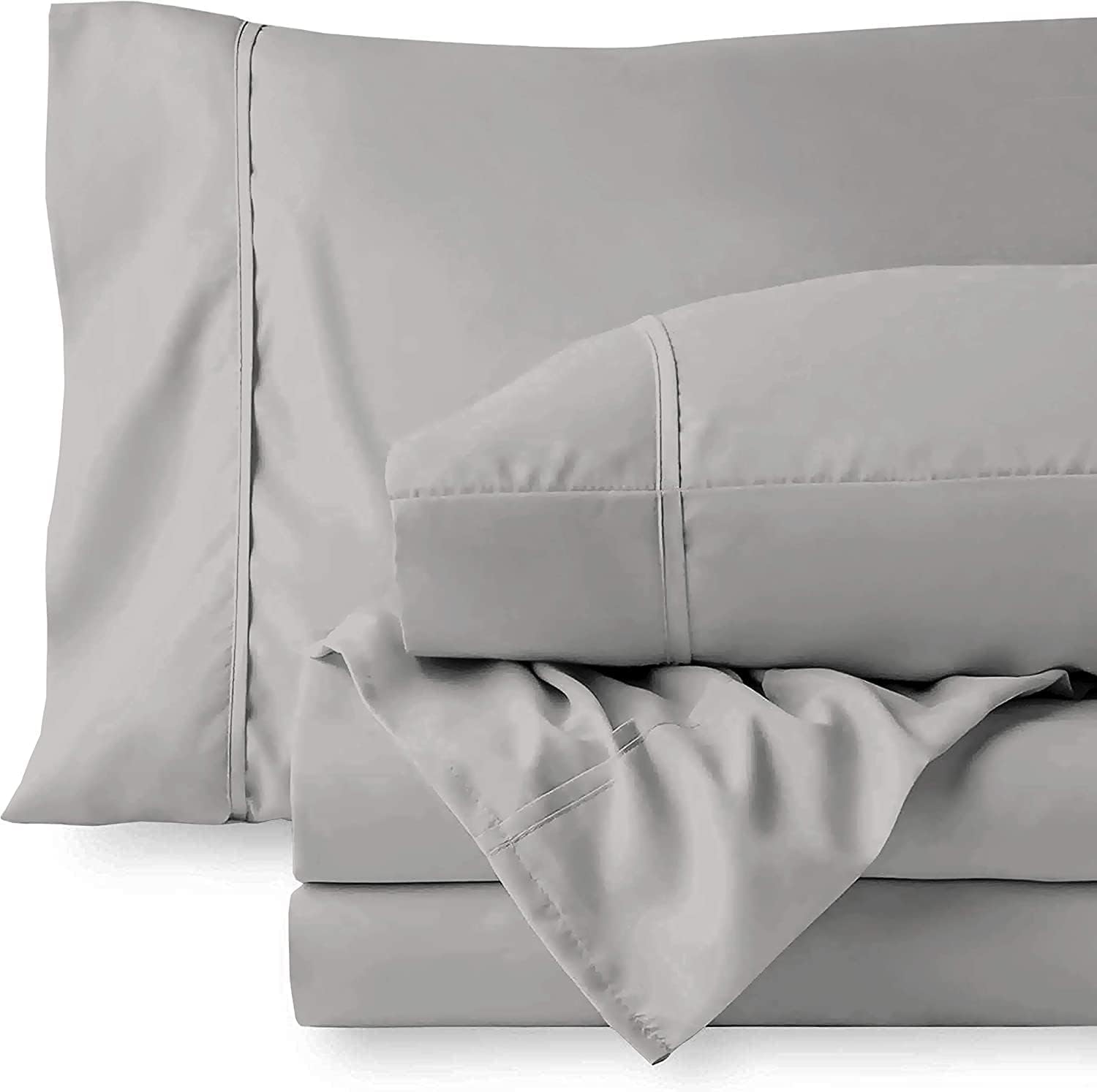 400 Thread Count 100% Egyptian Cotton, Hotel Quality 3PC Bed Sheet Set - 1 Flat Sheet with 2 Pillow Covers, Soft Satin Finish Winter Bedding Sheets - Light Grey Solid,Single Size.