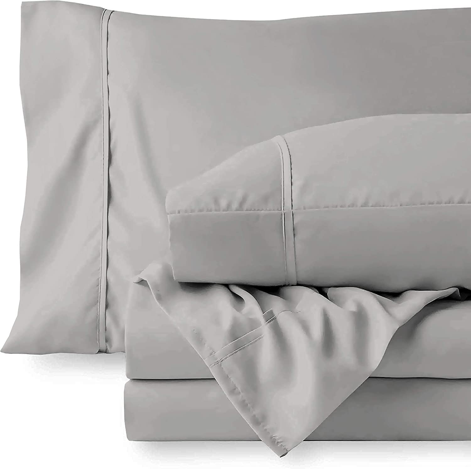 400 Thread Count Sheet Set of 4 Piece - 100% Egyptian Cotton Bed Sheet Sets - Luxury Sateen-Finish Long Staple Combed Cotton -32 CM Deep Pocket of Fitted Sheet, Light Grey Solid, UK King Size