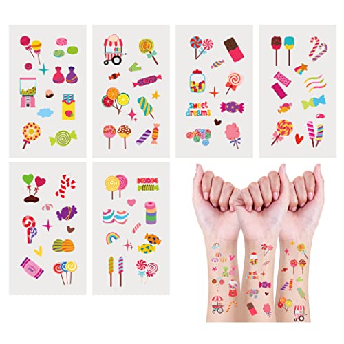 24 Sheets Candyland Temporary Tattoos, Birthday Decorations Candyland Party Favors #TOP3