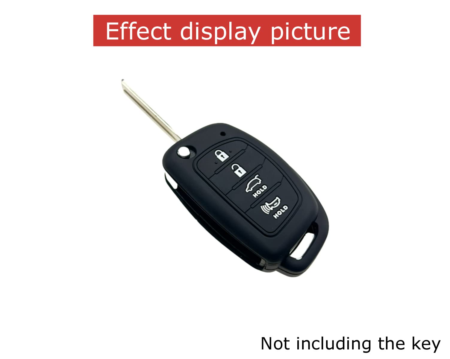 Silicone Rubber Key Fob Cover Compatible with 2013-2019 Hyundai Santa Fe Sport Sonata Tucson (Suitable for Buttons with/flip/fold Buttons) (4 Button Folding Key, Black Black)