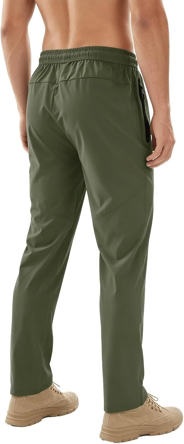 Mens Quick Dry Hiking Pants, Lightweight Joggers for Fishing Running Travel | Breathable for All-Day Outdoor Comfort, Water-Resistant Against Light Showers, Zipper Pockets Hold Phones & Keys for Sports