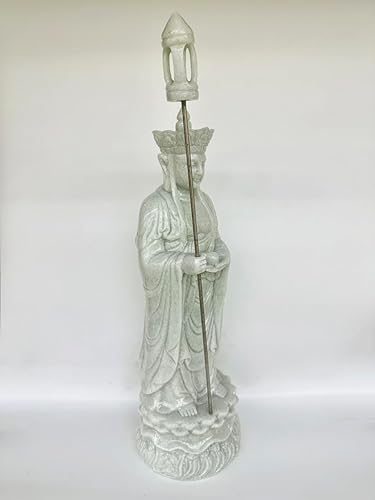 Miniatura 3 de Ksitigarbha - Estatua de bodhisattva, mármol verde blanco natural tallado a mano, estatua de Buda, decoración zen, estatua de dios de adoración en