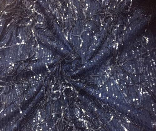 Filet bleu marine haute qualite a paillettes pour robe de soiree chic