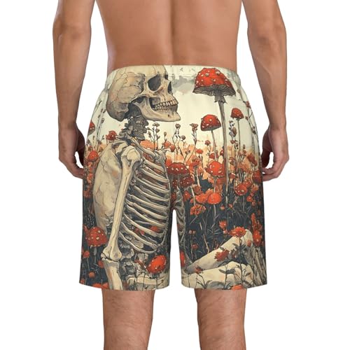 Men's Swim Trunks Quick Dry Board Shorts Beach Bathing Suits - Death Skeleton Mushroom Flower3