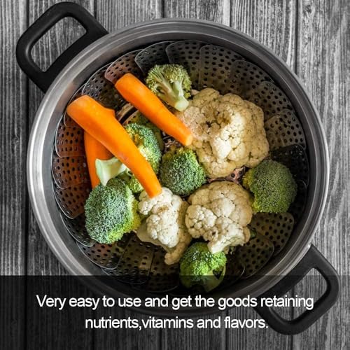 Image of Stainless Steel Steamer Basket for Cooking, 24 cm Foldable Vegetable Steamer Basket, Expandable Steam Cooker Insert for Momos, Dumplings, Vegetables & Fruits, Dishwasher Safe Food Steaming Basket