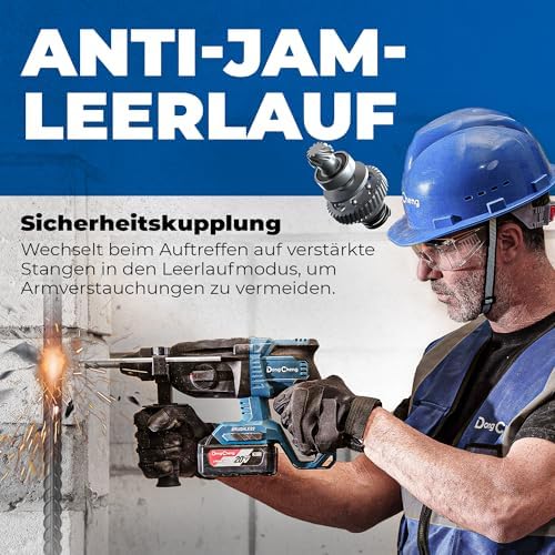 Bild 4 - DongCheng Akku Bohrhammer 18V, Schlagenergie 2.8 J, mit 4 Stück SDS-plus, Bohren bis 28 mm, Bürstenloser Bohrhammer Motor, Anti-Vibrationsgriff, inkl. 4Ah Akku und 2A Ladegerät im Handwerkerkoffer