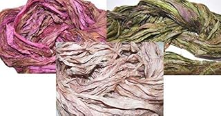 3X10 Yards 3 Colors Sari Recycled Ribbon Silk Yarn Jewelry Gift Wrap Fair Trade Fiber MixA03