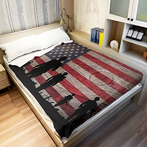 Yisumei American Flag Blanket With Soldiers, Shaggy Stripes Throw Blanket For Tv Travel Household (60X80 Inches) #TOP1