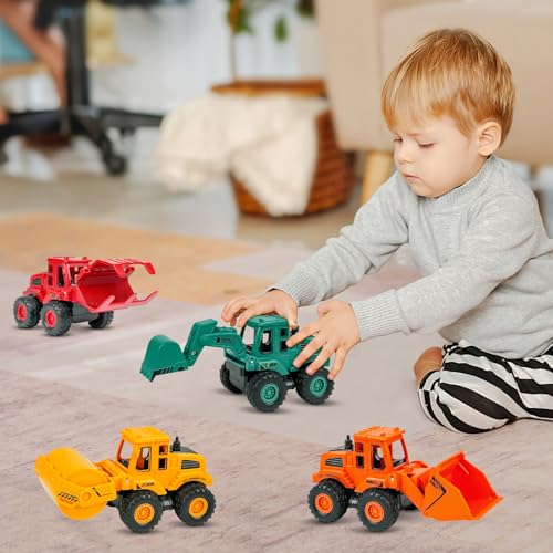 Beestech Construction Toys for 3 Years Old Boys Girls Kids, Friction Powered Construction Truck Toys Vehicles Sand Toys Trucks Excavator, Bulldozer, Road Roller (Colorful 4 Pack) - Thumbnail 2