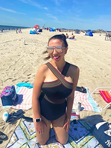 Hilor Women's One Piece Swimwear Front Crossover Swimsuits Hollow Bathing Suits Monokinis Black Stripes S/Us4-6 #TOP3