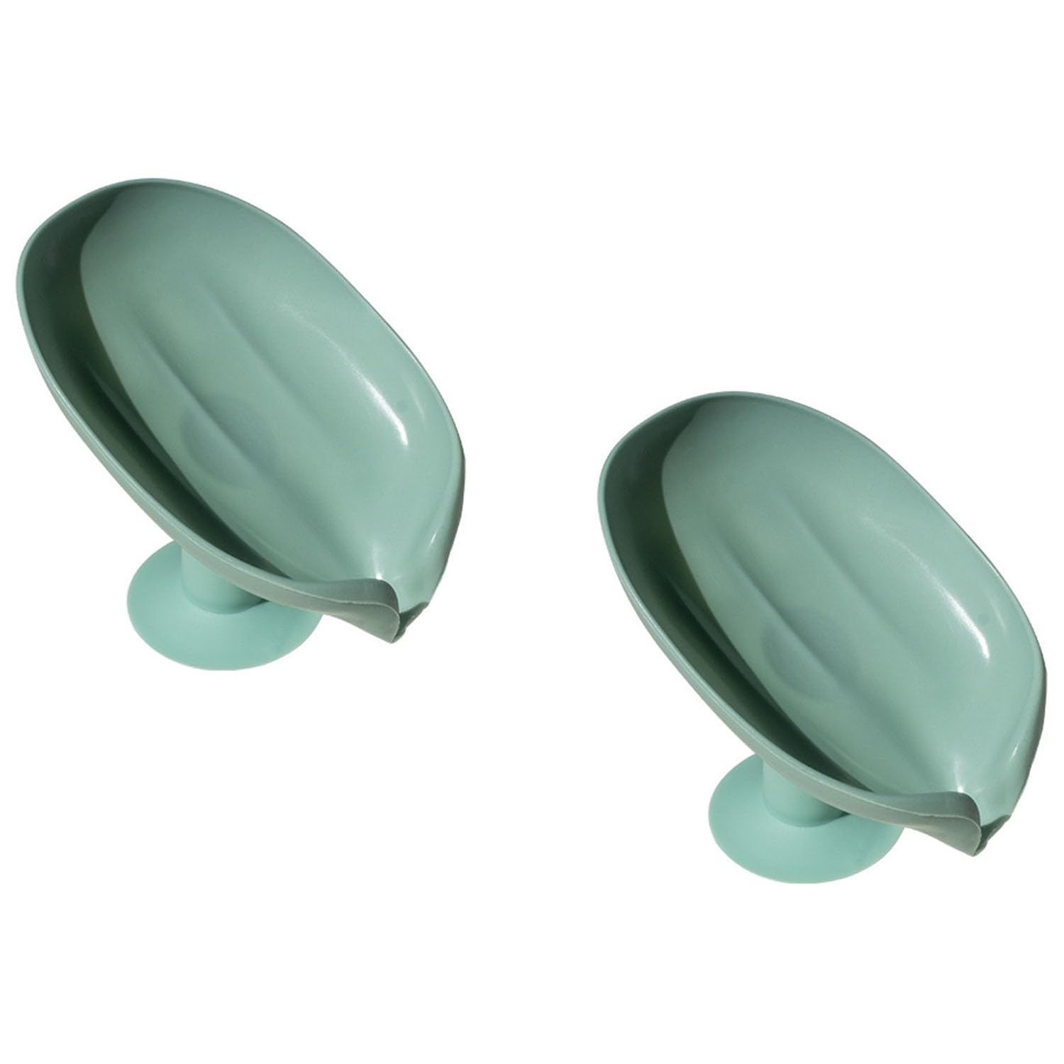 Leaf-Design Soap Dishes Set of 2 - Bathroom & Kitchen Ventilated Organisers, Plastic Suction Cup Mounted Trays with Drain Holes, Non-Slip Sponge & Bar Storage for Showers and Sinks