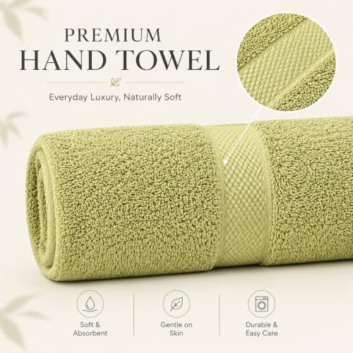 Image of Sulfar 100% Combed Cotton, Quick Drying Highly Absorbent, Luxury Hand Towel Set (Pack of 4, 40 X 70 cm) Misty Green