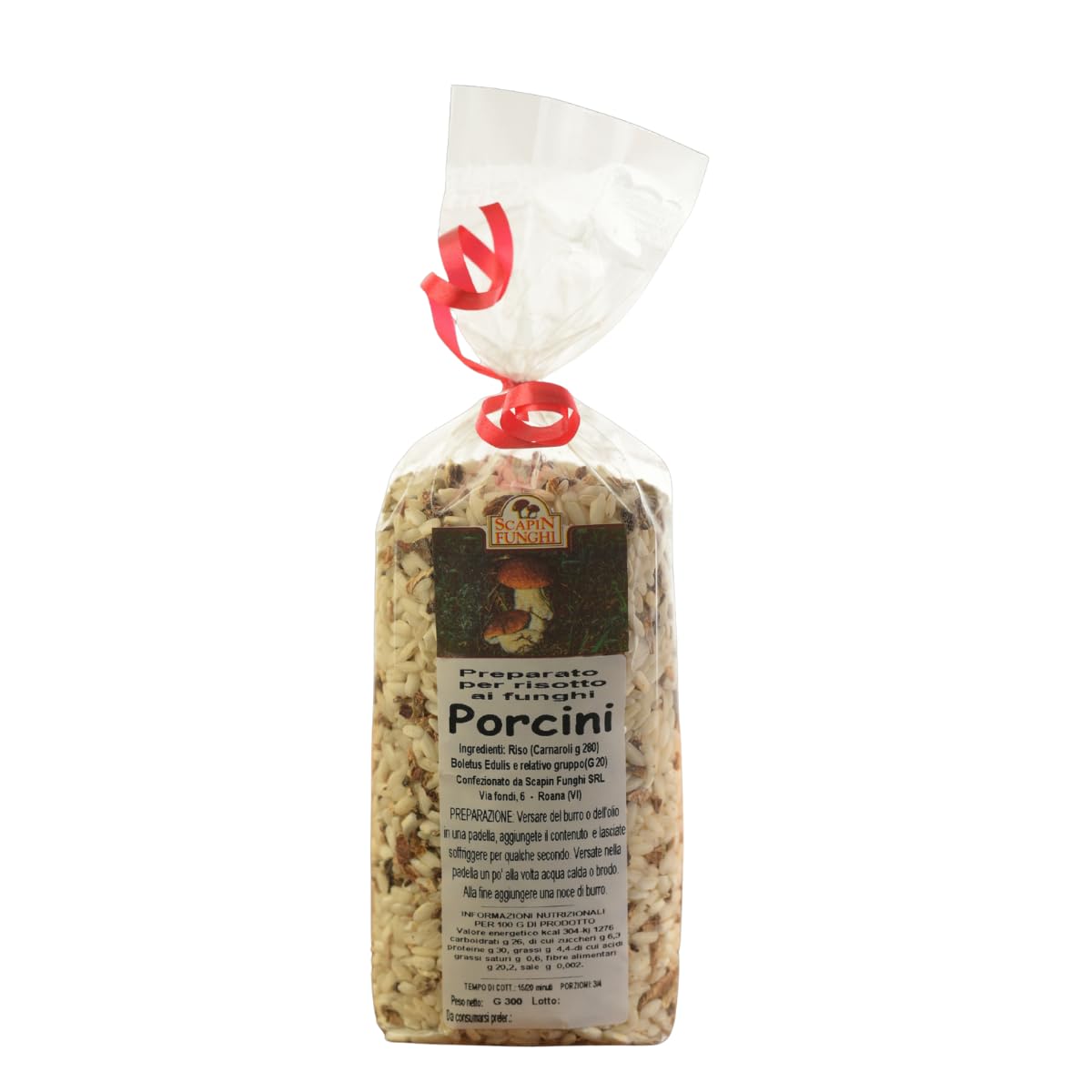 Cesta Portule - los sabores de la montaña en tu mesa, con arroz con porcini, polenta con hongos y setas en aceite. Cesta de regalo gourmet de la meseta de Asiago.