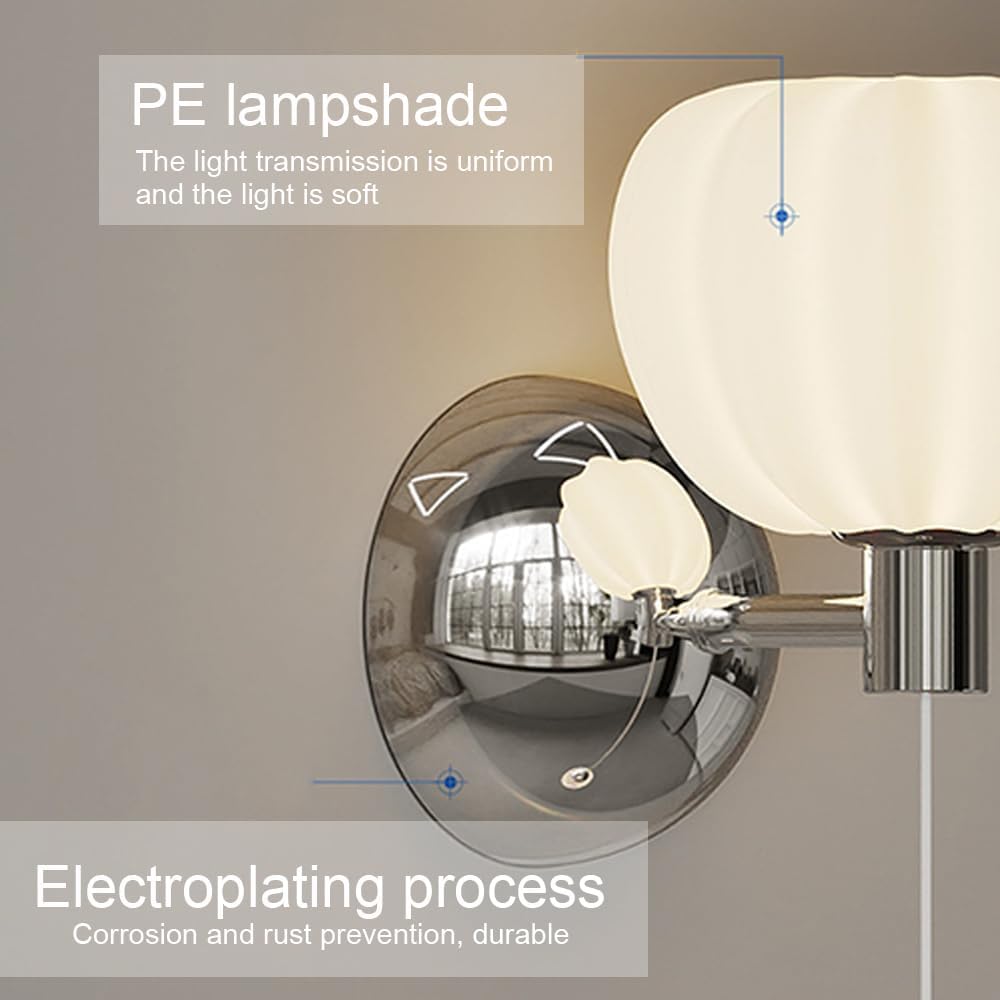 Applique Murale Créative Citrouille, Applique Murale En Métal Chromé Avec Abat-Jour En Acrylique Blanc, Appliques Murales Led Modernes 15 W, Appliques Murales Simples Nordiques Pour Chevet, Ch