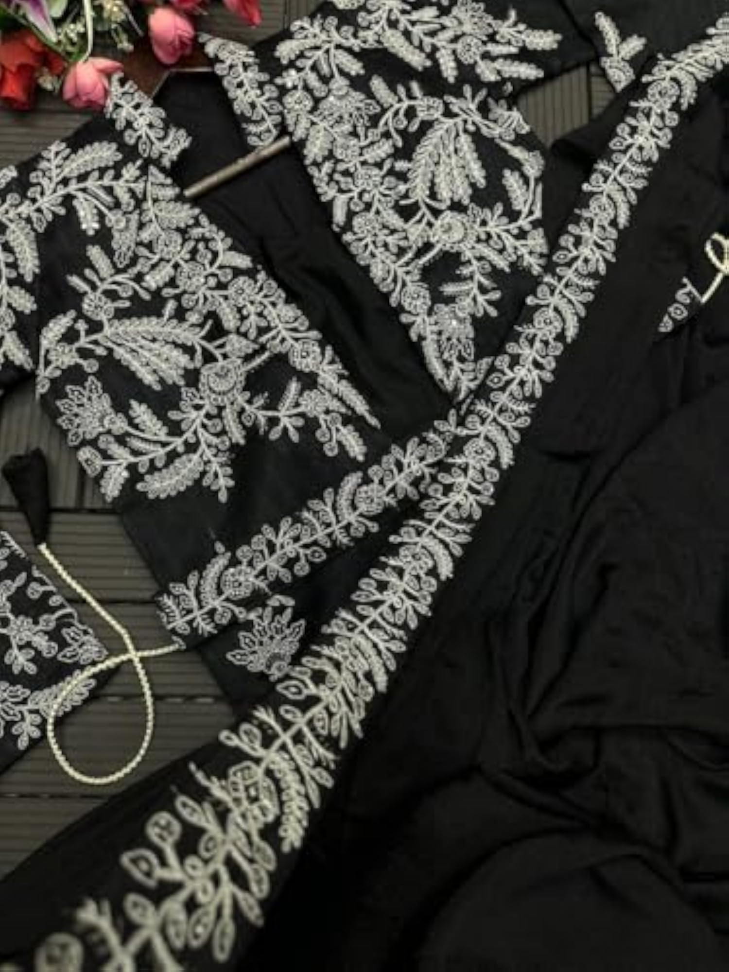 Embellished Embroidered Saree with Stitched Blouse for Women
