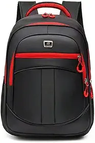 Mochila Escolar com Compartimento para Notebook, Preta com Detalhes Vermelhos, 47x33x15cm, Design Ergonômico e Ajustável