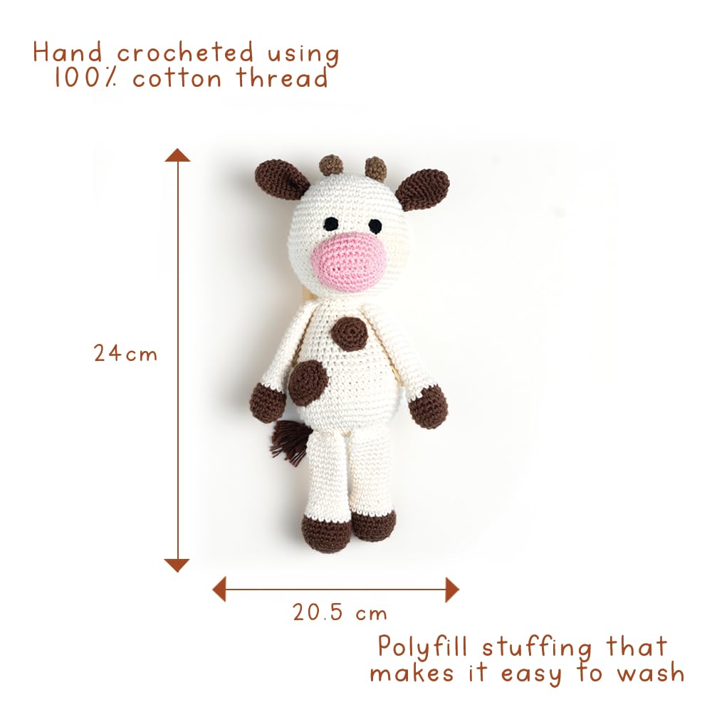 GUBBACHHI Soft Toys for Girls/Boys | Crochet Doll for Kids | Baby Toys for 3 Months + | Handmade in India | New Born Baby Gifts | Plush Stuffed Animal Toy | Gifting for Childrens| Amba Cow 3