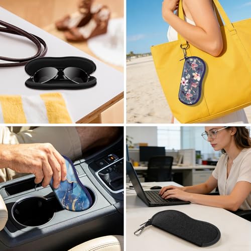 Image of FINTIE Glasses Case with Carabiner, Ultralight Neoprene Sunglasses Pouch | Soft Eyeglasses Case, Portable Metal Clip, Eyewear Storage, Zipper Closure, For Men And Women Travel