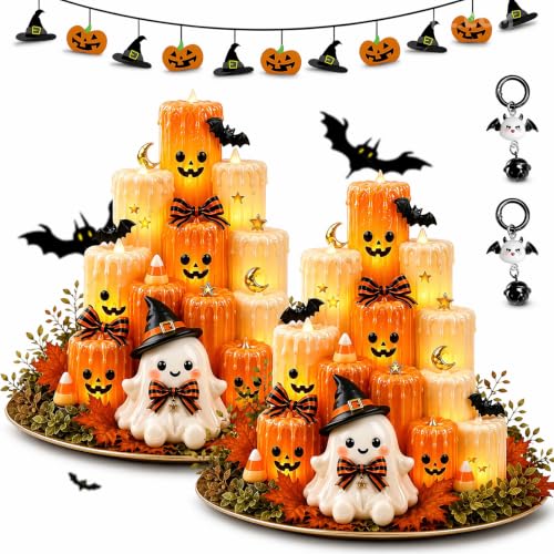 Luz de vela electrónica de calabaza decorativa con tonos de Halloween pack de 2