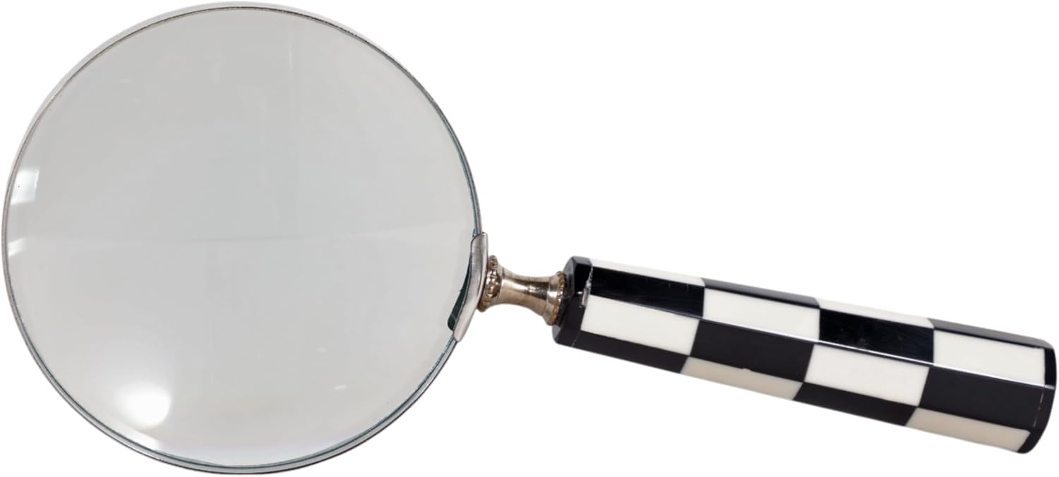 Decorative Magnifying Glass with Geometric Handle for Home Decor - Elegant Office Desk Accessory, Living Room, or Shelf Accent - Ornament for Coffee Table Decor or Entryway - 1", Black & White